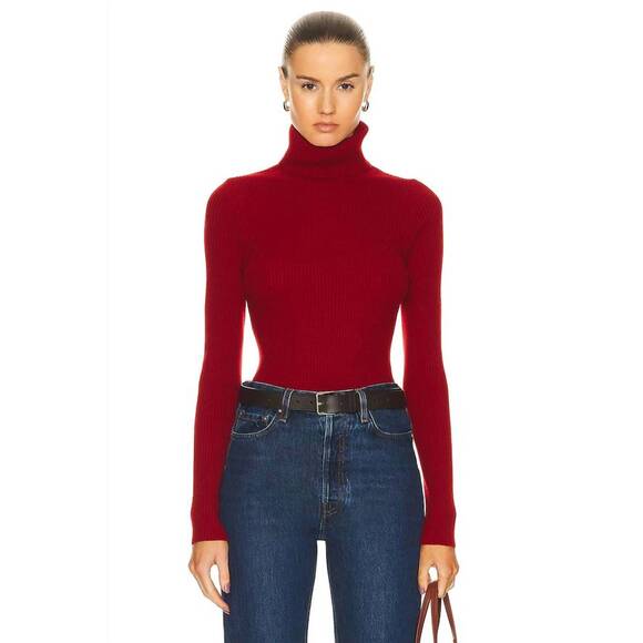 NEW ENZA COSTA cashmere ribbed turtleneck sweater in ruby